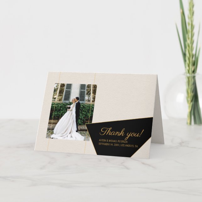 Tarjeta Sencilla y elegante foto de boda negro crema graci (Anverso)
