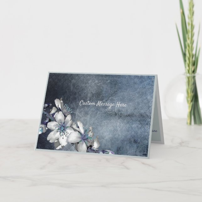 Tarjeta Sencillez Elegante Flores de Hebra Blancas (Anverso)