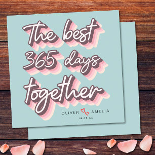 Tarjeta Sencillo Aniversario de Bodas Retro Rosa Pastel 1e