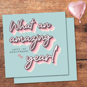 Tarjeta Sencillo Aniversario Feliz 1er Retro Rosa Pastel