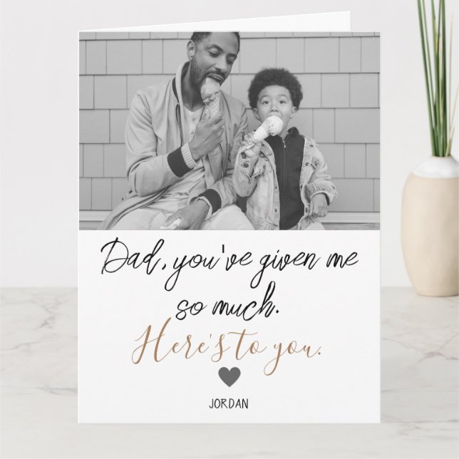 Tarjeta Sencillo Feliz día del padre, Gran foto de cita   (Anverso)