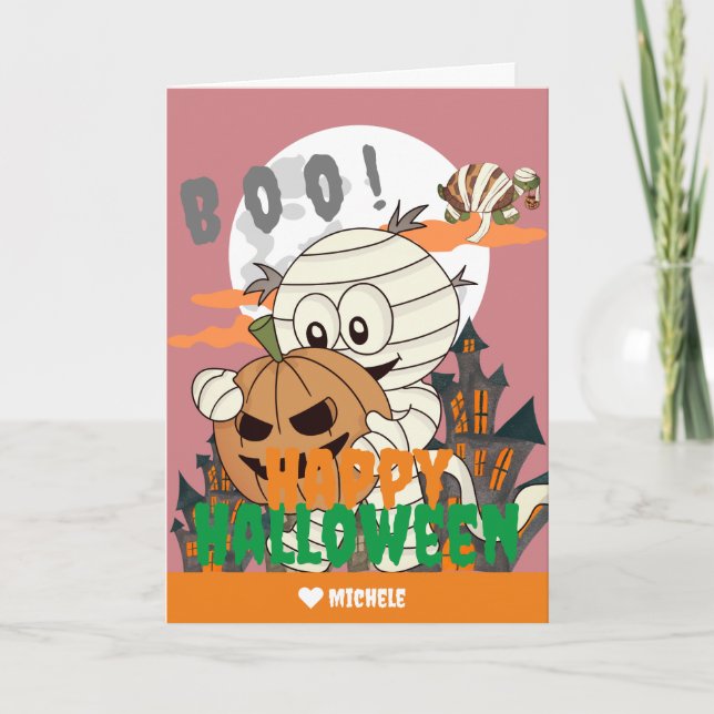 Tarjeta Sencillo Feliz Halloween Mi familia y amigos (Anverso)