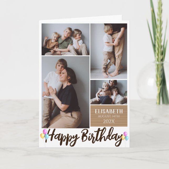 Tarjeta Sencillo Moderno Madera Cumpleaños Elegante Colaje (Anverso)