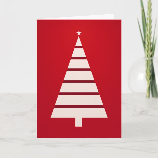 Tarjeta Sencillo saludo de árbol de Navidad rojo y blanco (Anverso)