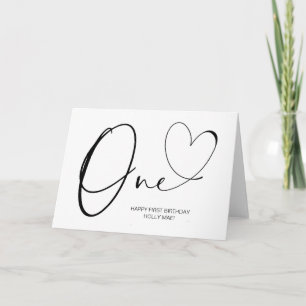 Tarjeta Sencillo y simple primer cumpleaños, un corazón