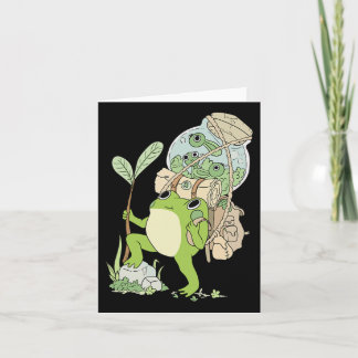 Tarjeta Senderismo de rana por la naturaleza con alegría