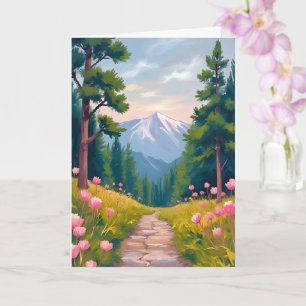 Tarjeta Senderismo en Montaña Paisaje Floral de la Natur