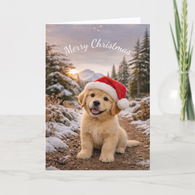 Tarjeta Sendero de Gorra de Santa Cachorro de Navidad (Anverso)