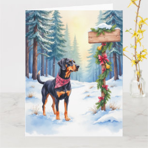 Tarjeta Sendero forestal del Coonhound negro y canela en a