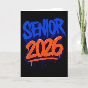 Tarjeta Senior divertido 2026 Graduación naranja y azul Dr