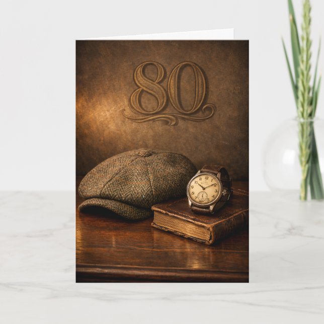 Tarjeta Señor Clásico Cumpleaños 80 Vintage (Anverso)