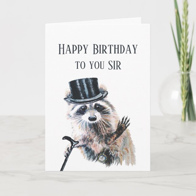 Tarjeta Señor, cumpleaños formal de Raccoon con animales (Anverso)