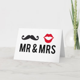 Tarjeta Señor y señora, bigote y labios rojos