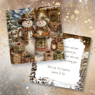 Tarjeta Señor y Señora Muñeco de Nieve de Navidad Country