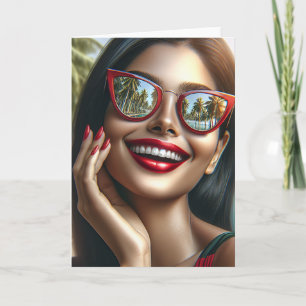 Tarjeta Señora Bonita Sonriendo   En Blanco