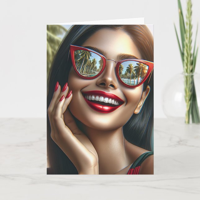 Tarjeta Señora Bonita Sonriendo | En Blanco (Anverso)