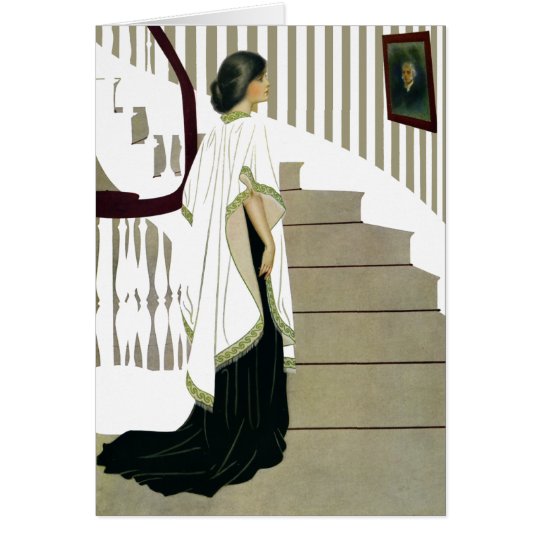 Tarjeta Señora elegante Ascends la escalera