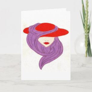 Tarjeta señora en gorra rojo