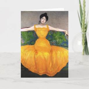 Tarjeta Señora máxima de Kurzweil- en vestido amarillo