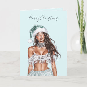 Tarjeta Señora Navidad Pelo Marrón Playa