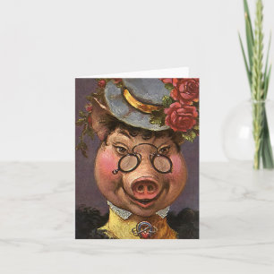 Tarjeta Señora Pig del humor del vintage, tonta y