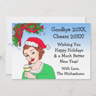 Tarjeta Señora retro de Feliz Navidad y Próspero Año Nuevo