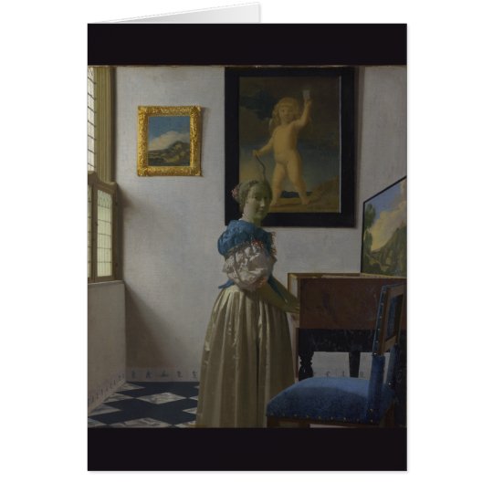 Tarjeta Señora Standing en un Virginal de Juan Vermeer
