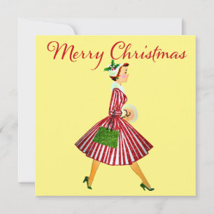 Tarjeta Señora vintage de Navidad de 1950 