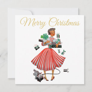 Tarjeta Señora vintage de Navidad de 1950 