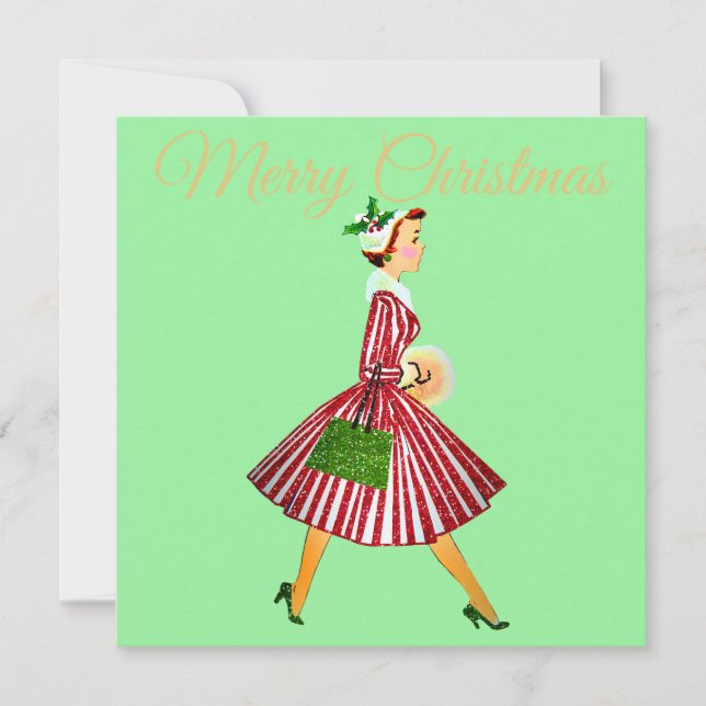 Tarjeta Señora vintage de Navidad de 1950  (Anverso)