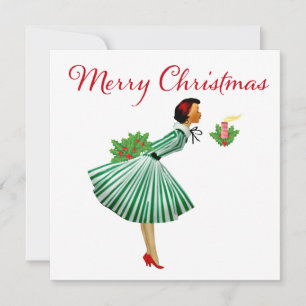 Tarjeta Señora vintage de Navidad de 1950