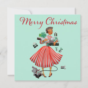 Tarjeta Señora vintage de Navidad de 1950 