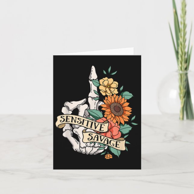 Tarjeta Sensitive Savage Flower Skeleton Dead Inside Motiv (Anverso)
