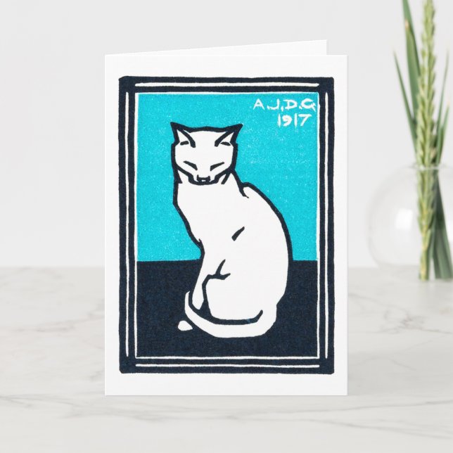 Tarjeta Sentado gato blanco, Julie de Graag (Anverso)