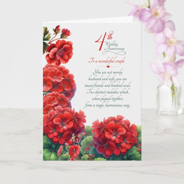 Tarjeta sentimental de 4º aniversario de bodas con (Orquídea)