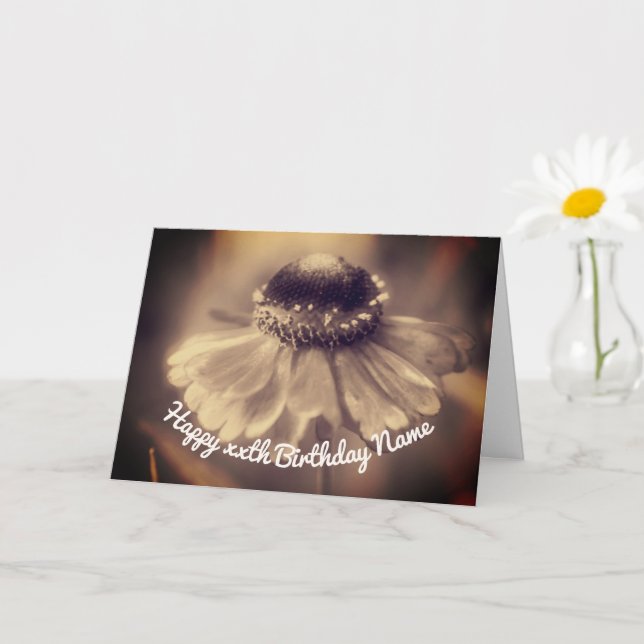 Tarjeta Sepia Zinnia Flower Personalizada Cumpleaños (Planta pequeña)