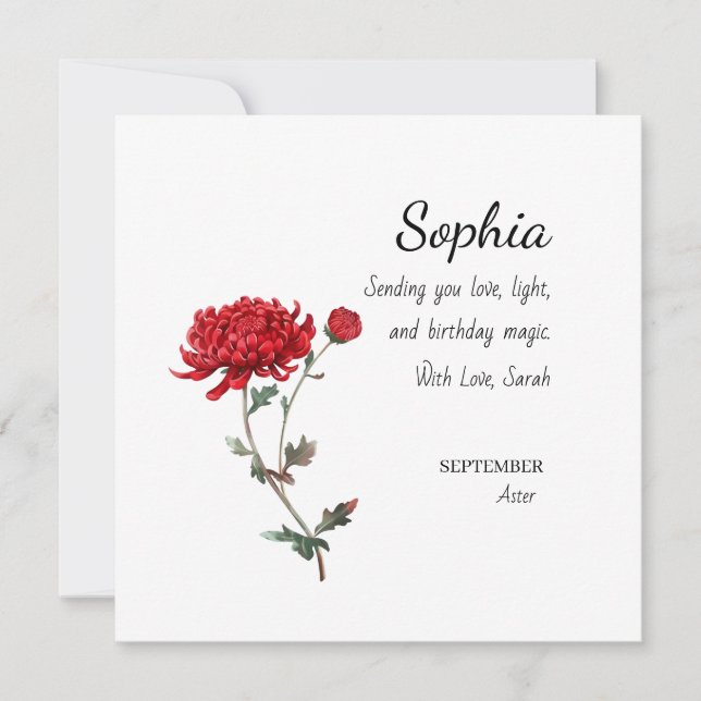 Tarjeta September Aster Personalized Birthday (Anverso)