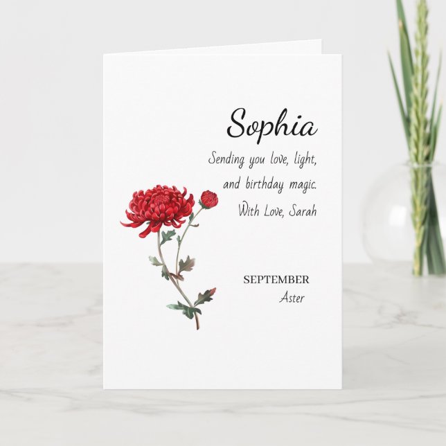 Tarjeta September Aster Personalized Birthday (Anverso)