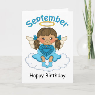 Tarjeta Septiembre Birthstone Angel Brunette Birthday Card