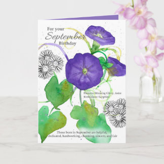 Tarjeta Septiembre Cumpleaños Moral Glory Asters Botanical