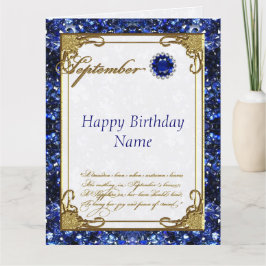 Tarjeta Septiembre Sapphire Birthstone Cumpleaños 8.5 X 11
