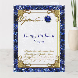 Tarjeta Septiembre Sapphire Birthstone Cumpleaños 8.5 X 11