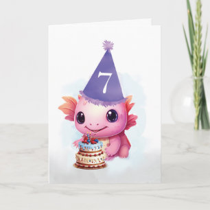 Tarjeta Séptimo Aniversario Cute Pink Axolotl