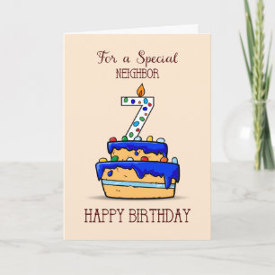 Tarjeta Séptimo cumpleaños, 7 en dulce pastel azul