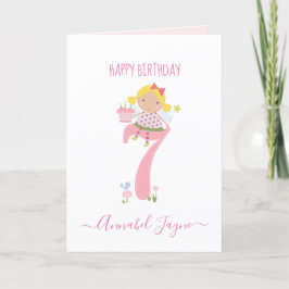 Tarjeta Séptimo cumpleaños hada linda rosa personalizada