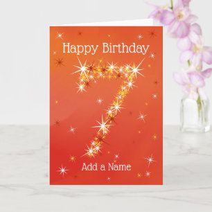Tarjeta Séptimo cumpleaños - Número 7 en estrellas - rojo