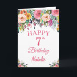 Tarjeta Séptimo Nacimiento Flores Florales Pink Card<br><div class="desc">Séptimo Nacimiento Acuarela Floral Flores Pink Card con nombre y edad personalizados.
Para más personalización,  haga clic en el botón "Personalizar" y utilice nuestra herramienta de diseño para modificar esta plantilla.</div>