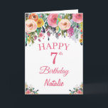 Tarjeta Séptimo Nacimiento Flores Florales Pink Card<br><div class="desc">Séptimo Nacimiento Acuarela Floral Flores Pink Card con nombre y edad personalizados.
Para más personalización,  haga clic en el botón "Personalizar" y utilice nuestra herramienta de diseño para modificar esta plantilla.</div>