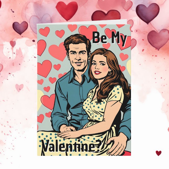 Tarjeta ¿Ser mi San Valentín? Pareja de arte pop retro cúp (Subido por el creador)