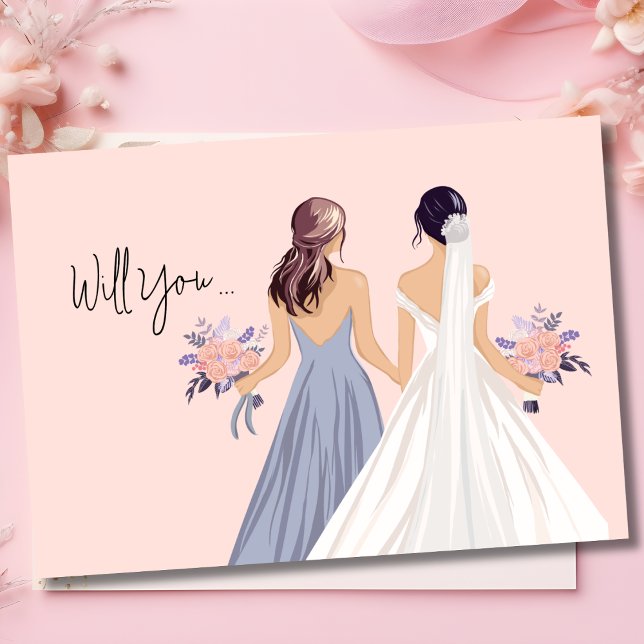 Tarjeta ¿Será mi dama de honor? Novia con dama de honor (Subido por el creador)
